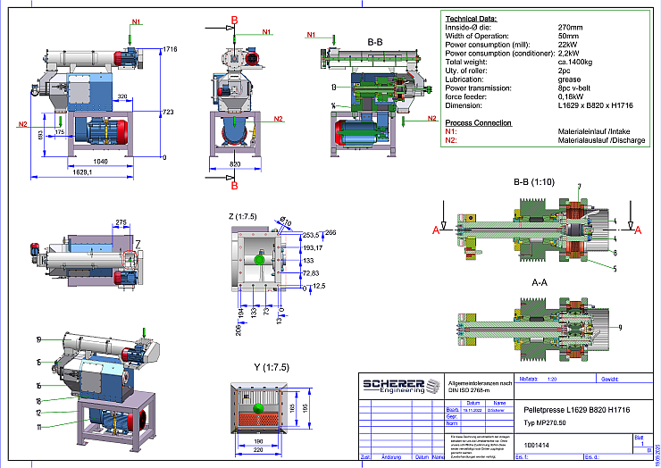 IP-005 Pelletpresse MP270.50 – vollständige Engineering-Zeichnung 1001414