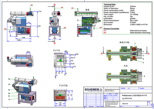 IP-005 Pelletpresse MP270.50 – vollständige Engineering-Zeichnung 1001414