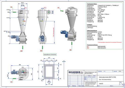 IP-034 Zyklonabscheider Ø457 mit Zellenradschleuse – technische Zeichnung 1006303