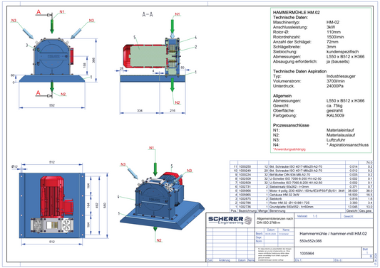 Hammermühle HM.02 - vollständige Baugruppenzeichnung 1005964
