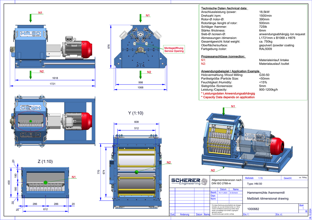 IP-002 Hammermühle HM.50 18,5 kW - vollständige Zeichnung 1000682