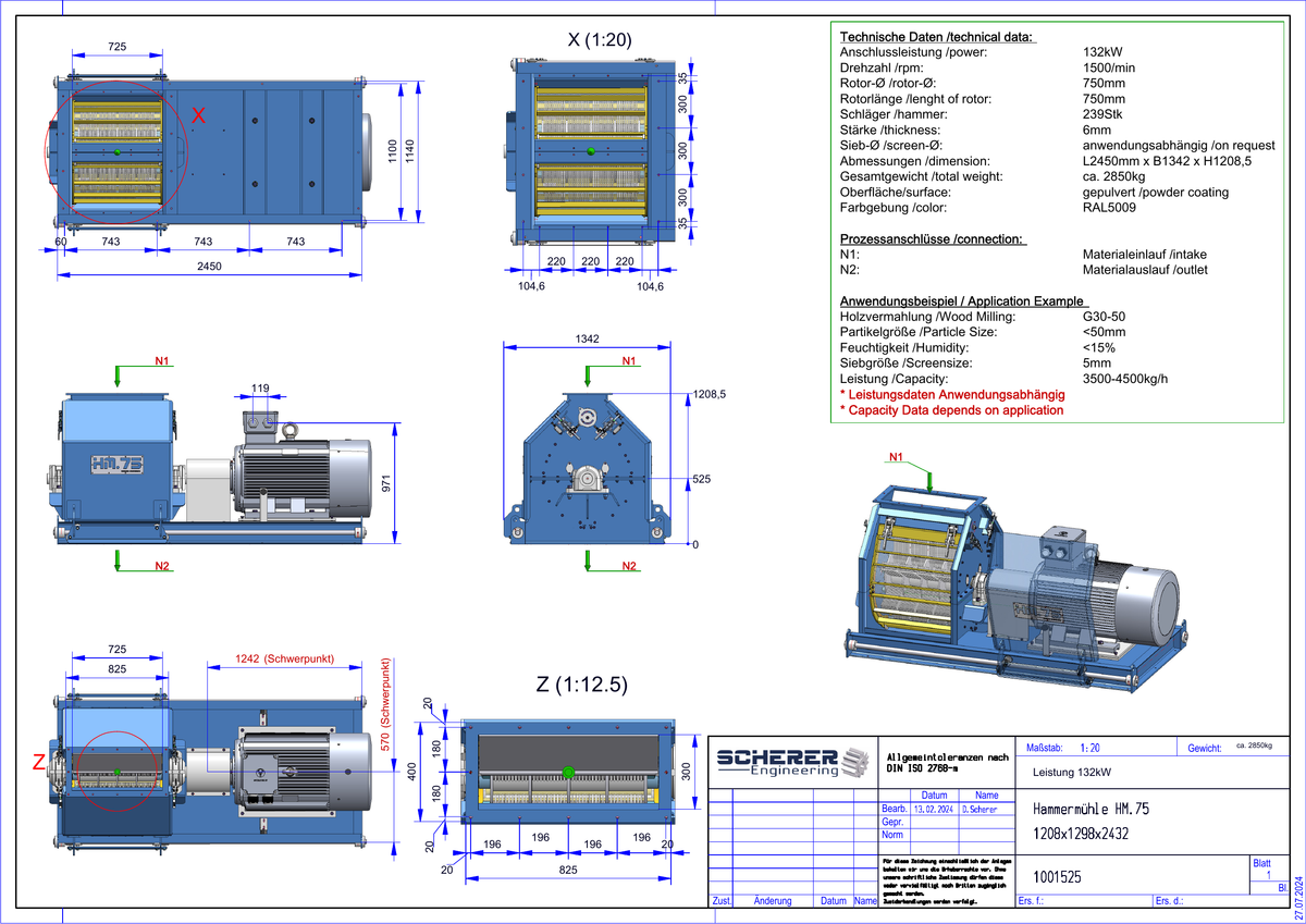 IP-008 Hammermühle HM.75 132 kW - vollständige Zeichnung 1001525