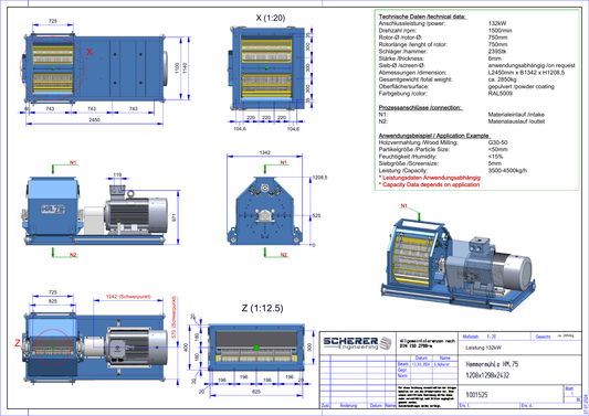 IP-008 Hammermühle HM.75 132 kW - vollständige Zeichnung 1001525