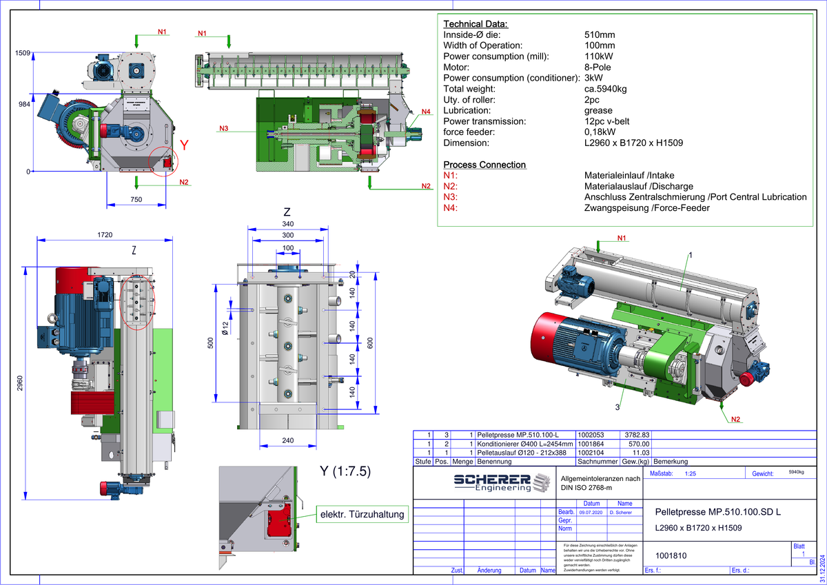 IP-014 Pelletpresse MP.510.100.SD - vollständige Zeichnung 1001810