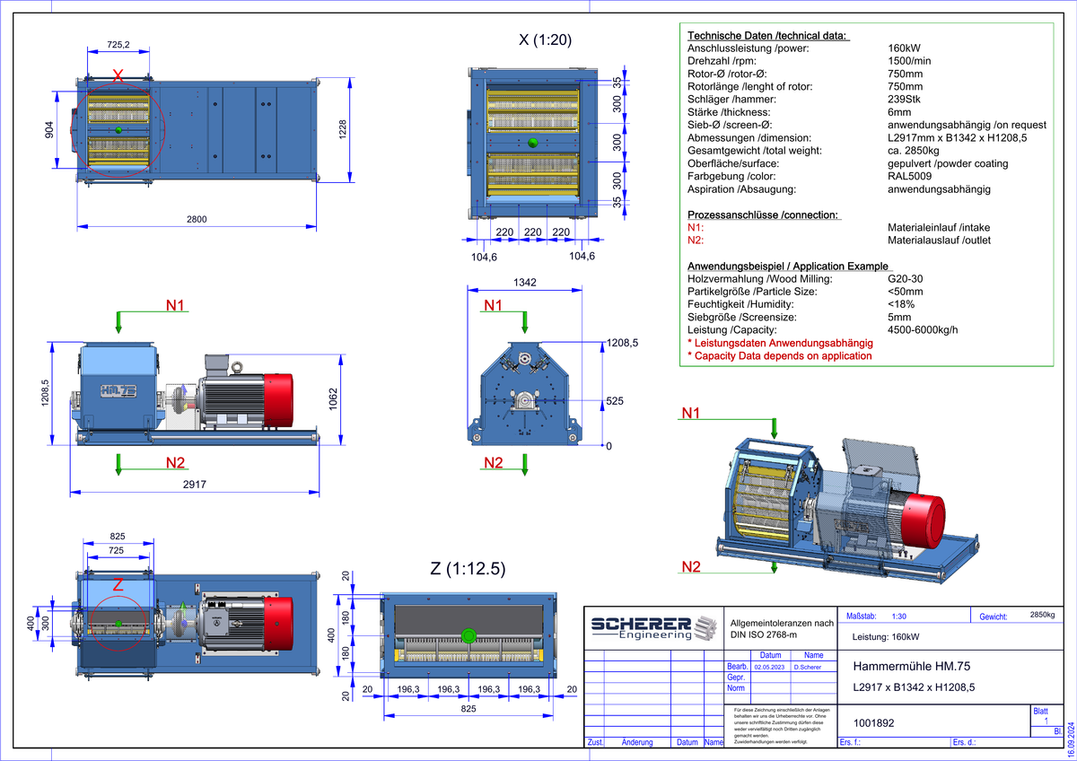 IP-015 Hammermühle HM.75 160 kW - vollständige Zeichnung 1001892