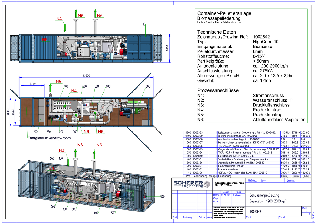 IP-021 Container-Pelletieranlage 1,2–2,0 t/h - vollständige Zeichnung 1002842