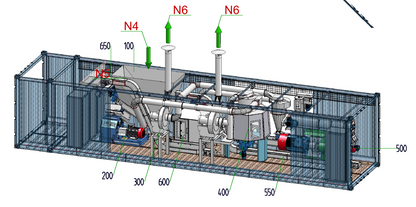 IP-021 Container-Pelletieranlage 1,2–2,0 t/h - isometrische Anlagenansicht