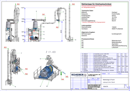 IP-029 Mahlanlage 5–7 t/h für Holzhackschnitzel - vollständige Zeichnung 1004276