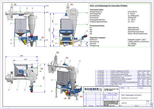 IP-032 Kühl- und Siebanlage 0,9–2,0 t/h - vollständige Zeichnung 1005775