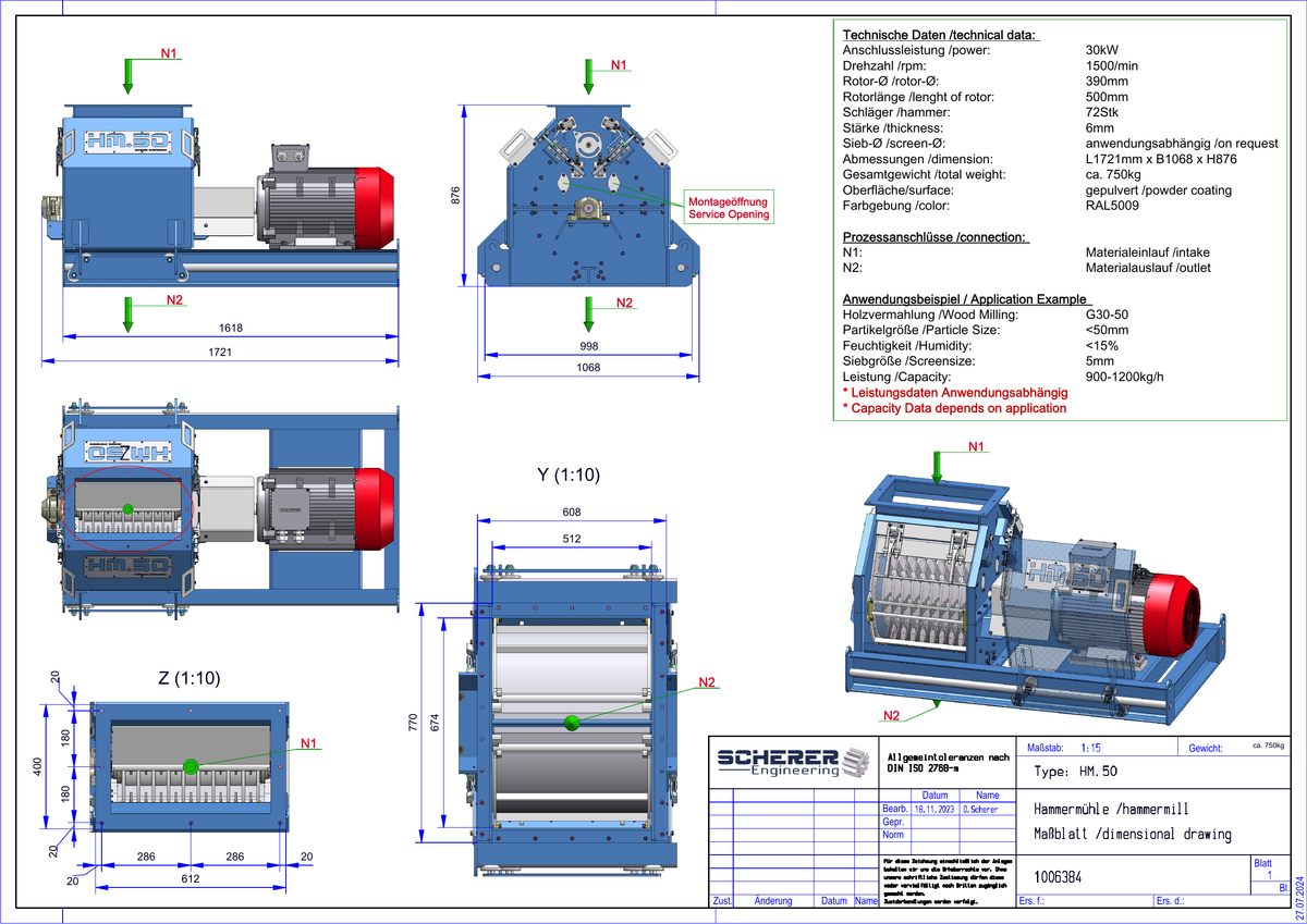 IP-035 Hammermühle HM.50 30 kW - vollständige Maßblatt-Zeichnung 1006384