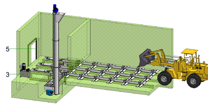 IP-036 Annahmebunker mit hydraulischem Zugboden und Schneckenaustrag - isometrische Ansicht