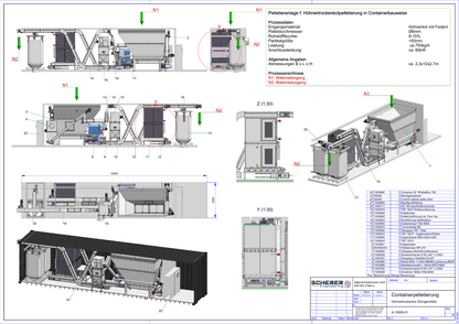 IP-037 Container-Pelletieranlage für Hühnertrockenkot - vollständige Anlagenzeichnung A-10059-01