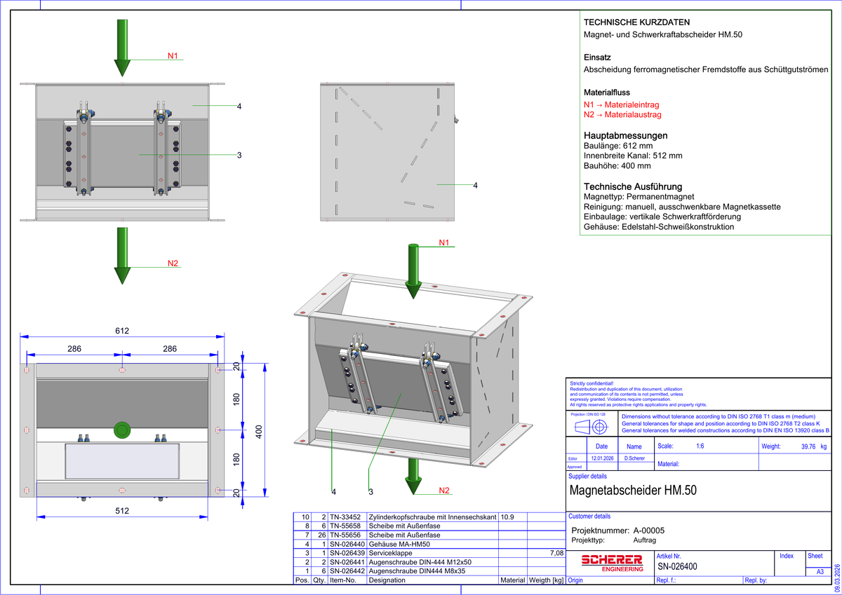 IP-039 Magnet- und Schwerkraftabscheider HM.50 - vollständige Zeichnung SN-026400