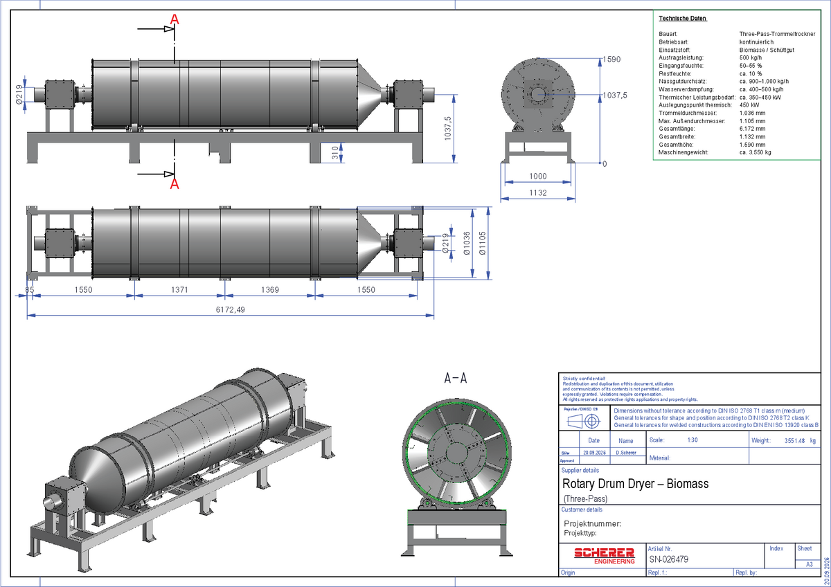 IP-044 Biomasse-Trommeltrockner – technische Gesamtzeichnung SN-026479