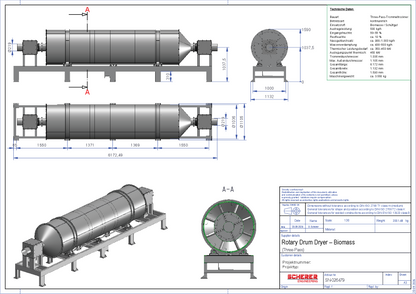 IP-044 Biomasse-Trommeltrockner – technische Gesamtzeichnung SN-026479