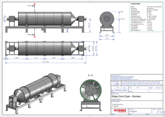 IP-044 Biomasse-Trommeltrockner – technische Gesamtzeichnung SN-026479